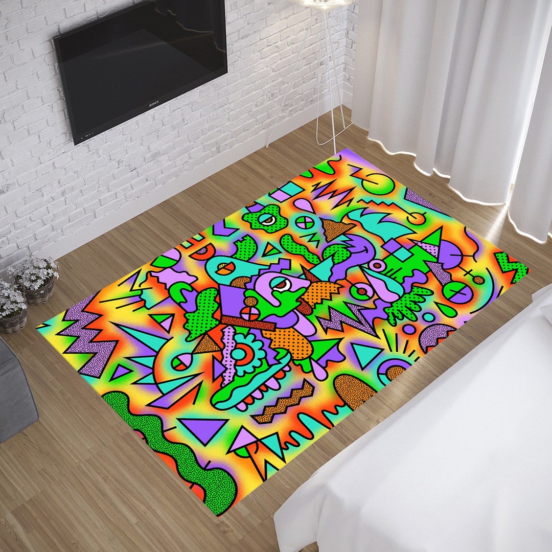 Psychedelic Rug Acid Design Indie Rug Colorful Rug Crazy Etsy