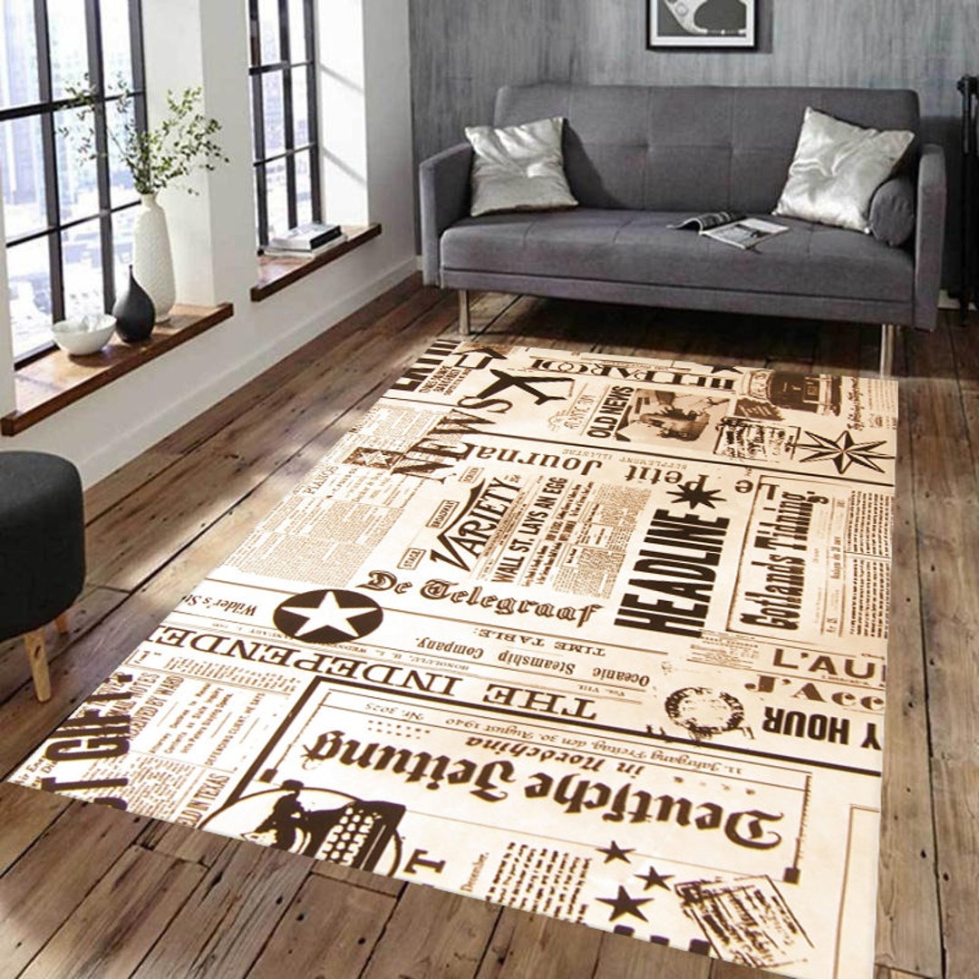 Newspaper Rug Black and White Rug News Rug Vintage Rughome Etsy