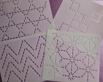 Sashiko stencil set 2 - 4 patterned stencils, 2 traditional and 2 modern