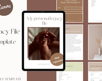 Estate Planning Organizer: Legacy File, End of Life Planner (Canva Template, PDF Download)