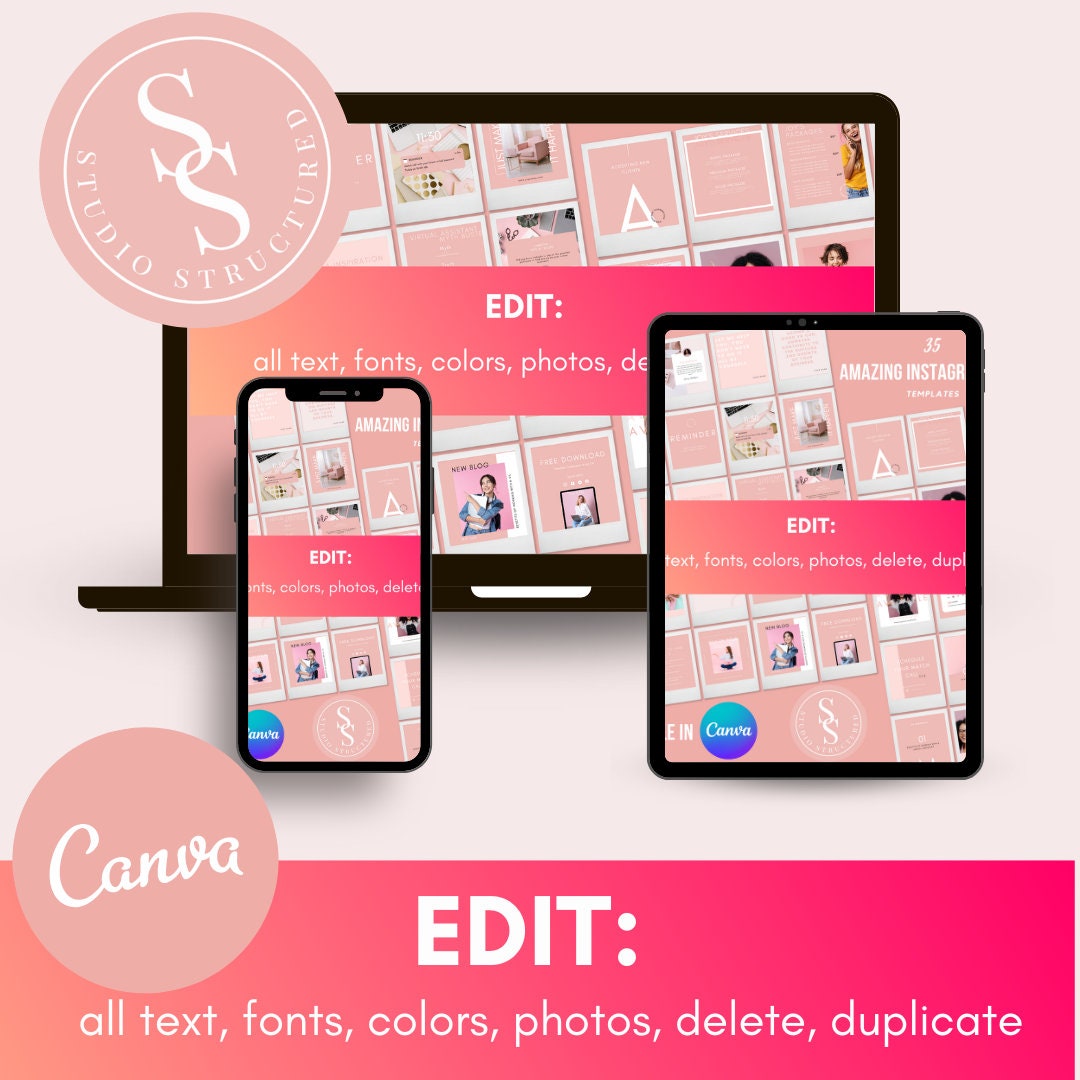 Pink Instagram Post Templates | 35 Canva Social Media Designs (digital ...