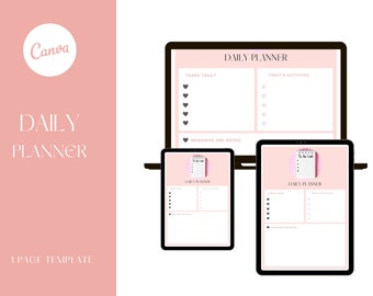 Różowy szablon planera dziennego | Canva Edytowalny (Pobierz cyfrowo)