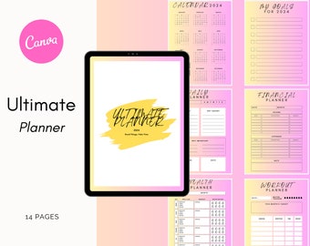 Edytowalny Ultimate Planner | Szablon Canva | Różowo-żółty Planner dla zapracowanych mam