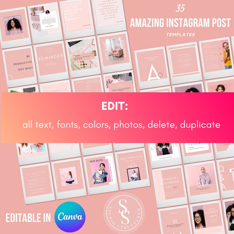 Pink Instagram Post Templates | 35 Canva Social Media Designs (digital ...