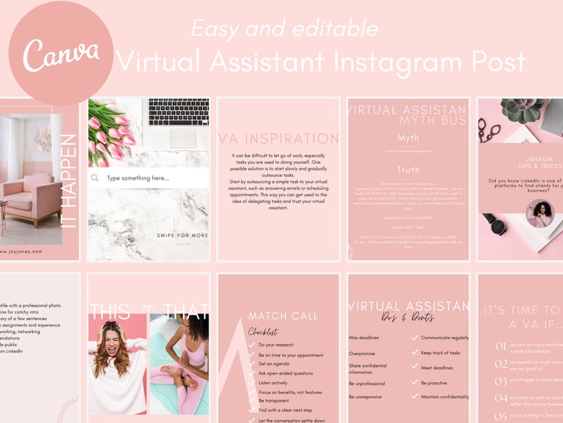 Pink Instagram Post Templates | 35 Canva Social Media Designs (digital ...