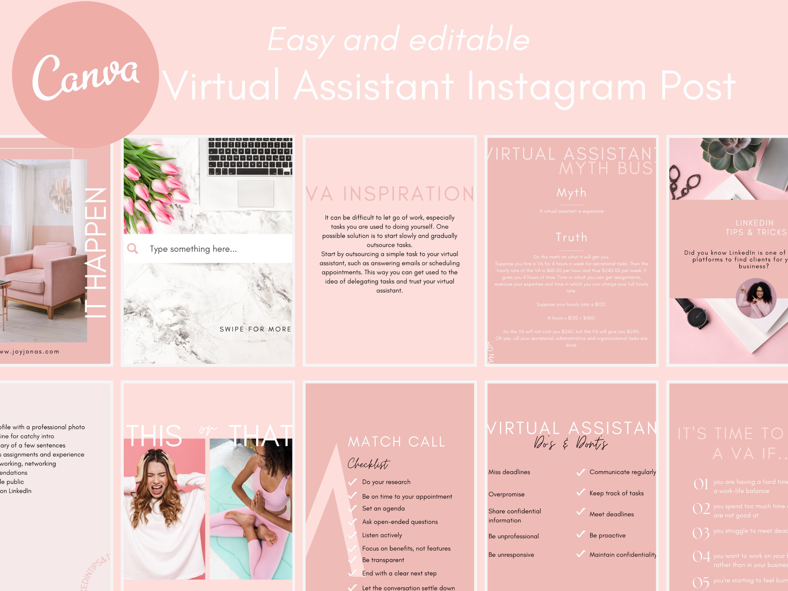 Pink Instagram Post Templates | 35 Canva Social Media Designs (digital ...