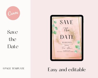 Eleganckie różowe zaproszenie na ślub | DIY (do pobrania natychmiast)