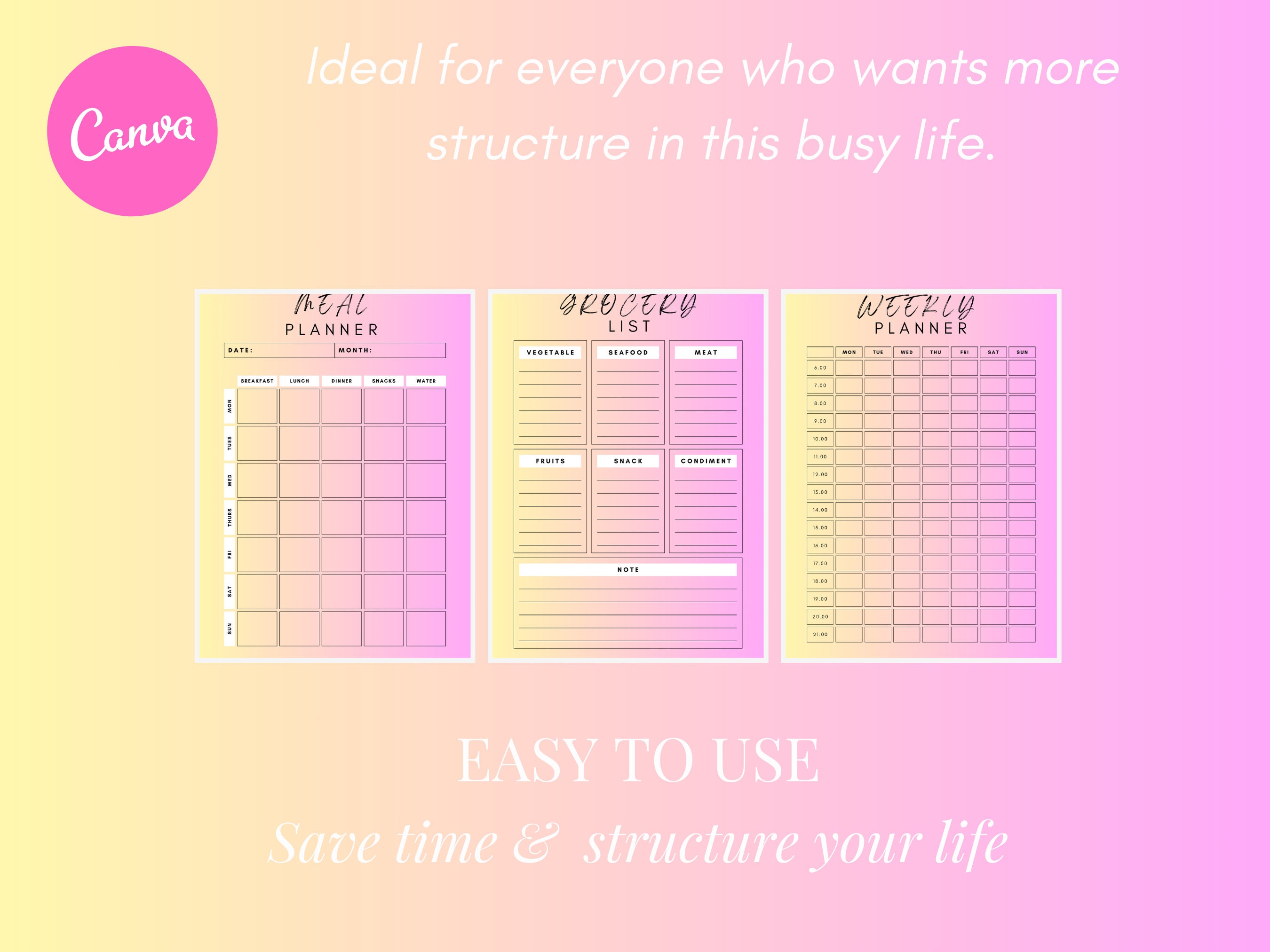 Editable Ultimate Planner | Canva Template | Pink Yellow Planner for ...