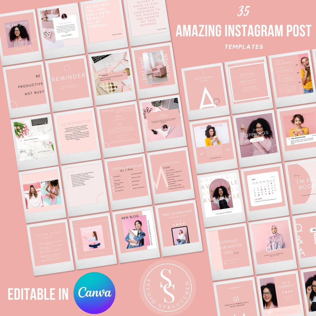 Pink Instagram Post Templates | 35 Canva Social Media Designs (digital ...