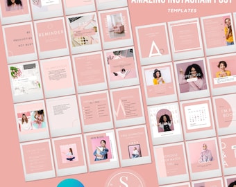 Różowe szablony postów na Instagramie | 35 projektów Canva do mediów społecznościowych (do pobrania cyfrowego)