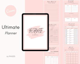 Edytowalny Ultimate Planner | Szablon Canva | Różowy Planner dla zapracowanych trenerów