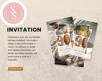 Zaproszenie na 90. urodziny, eleganckie zaproszenie na dziewięćdziesiąte urodziny (szablon Canva)