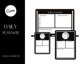 Edytowalny szablon planera dziennego | Czarny motyw, Mała firma (Canva)