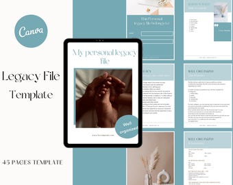 Estate Planning Organizer: Legacy File, End of Life Planner (Canva Template, PDF Download)