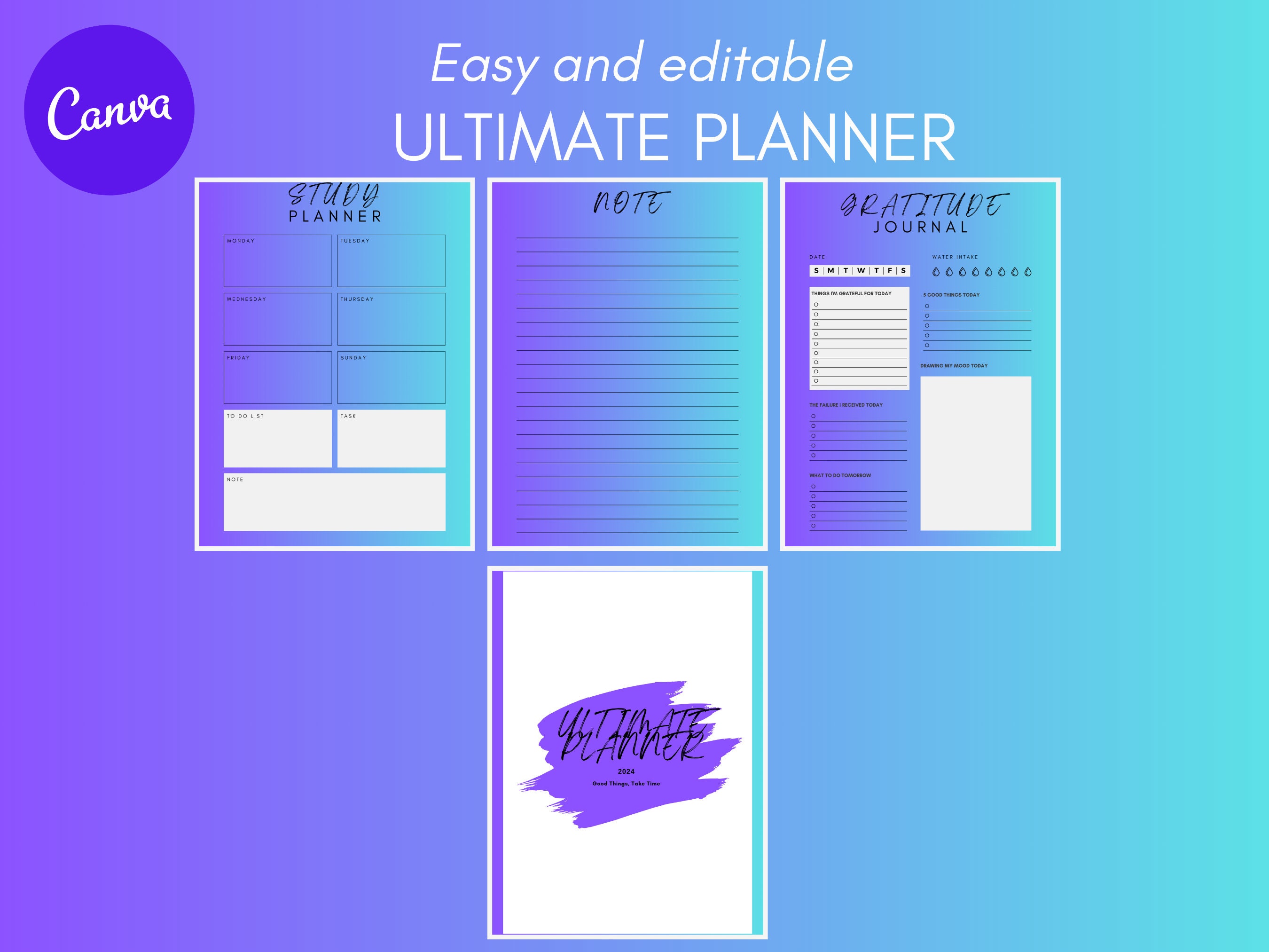 Editable Ultimate Planner | Canva Template | Purple Ocean Planner for ...