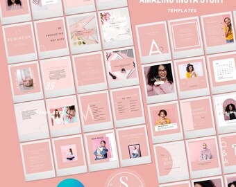 Różowe szablony relacji na Instagramie | 35 edytowalnych projektów Canva (do pobrania cyfrowego)