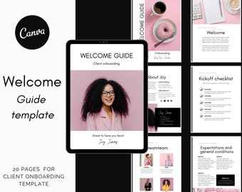 Pakiet powitalny dla klienta | Szablon wprowadzający | Asystent wirtualny, coaching, pakiet przewodnika powitalnego w czarnym motywie