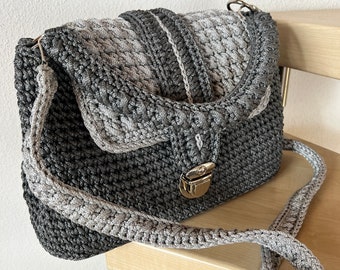 Große Tasche für Business-Damen, handgestrickte Handtasche, Businesstasche in zwei Grautönen, für jeden Tag