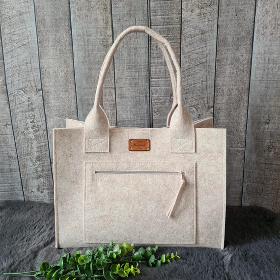 Filztasche creme , Filzshopper, große Handtasche , Henkeltasche, Einkaufstasche, 35x25x15 cm, kreative Geschenke für sie, bunte Farben