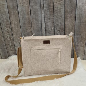 Laptoptasche Damen Herren, Umhängetasche , Schultasche, Bürotasche mit Reißverschluss,  Lehrerintasche, Unitasche, creme beige , Filztasche,