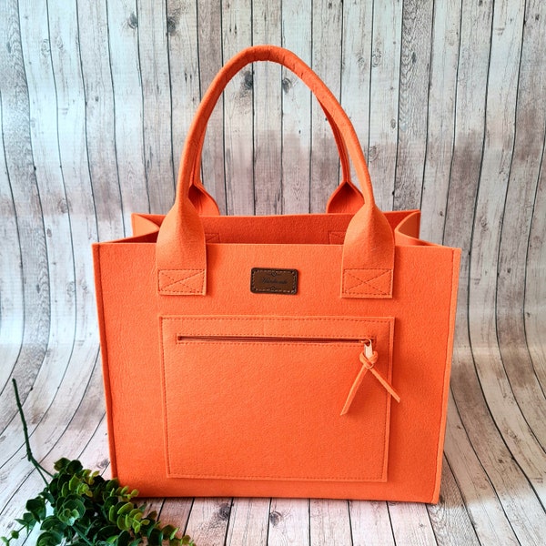 Filztasche , Filzshopper, Einkaufstasche,  Damentasche,   Henkeltasche,  Handtasche, Bürotasche, orange, große Außentasche