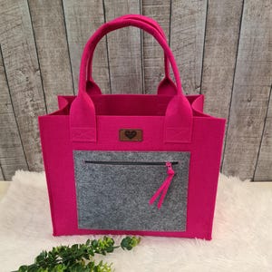 Filztasche, Filzshopper, Tasche pink, große Außentasche, Double color Damentasche, Handtasche, Bürotasche, Geschenke für sie