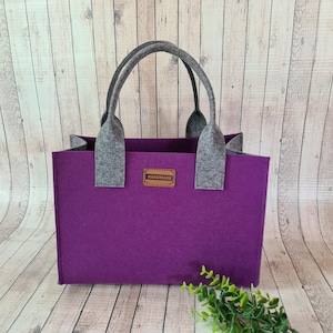 kleine Filztasche lila grau, Double Color Tasche , Filzshopper, Tragetasche , Einkaufstasche, Handtasche,  Henkeltasche,   Kindertasche
