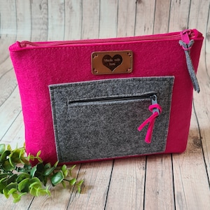 Kosmetiktasche pink grau , Schminktasche mit Tamponfach, Taschenorganizer,