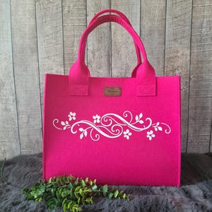 Große Filztasche pink ,  Filzshopper, Bürotasche, Handtasche, Einkaufstasche mit Magnetverschluß, Trachtentasche, Geschenke für sie,