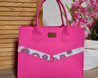 Filztasche pink ,  Tasche , Filz Shopper, 35x28x18 cm,