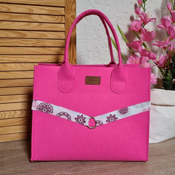 Filztasche pink ,  Tasche , Filz Shopper, 35x28x18 cm,