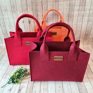 Filztasche klein weinrot, 30 x 20 x 15 cm, kleine Handtasche,  Tragetasche, Einkaufstasche Damen Herren Kinder, Henkeltasche, bunte Farben,