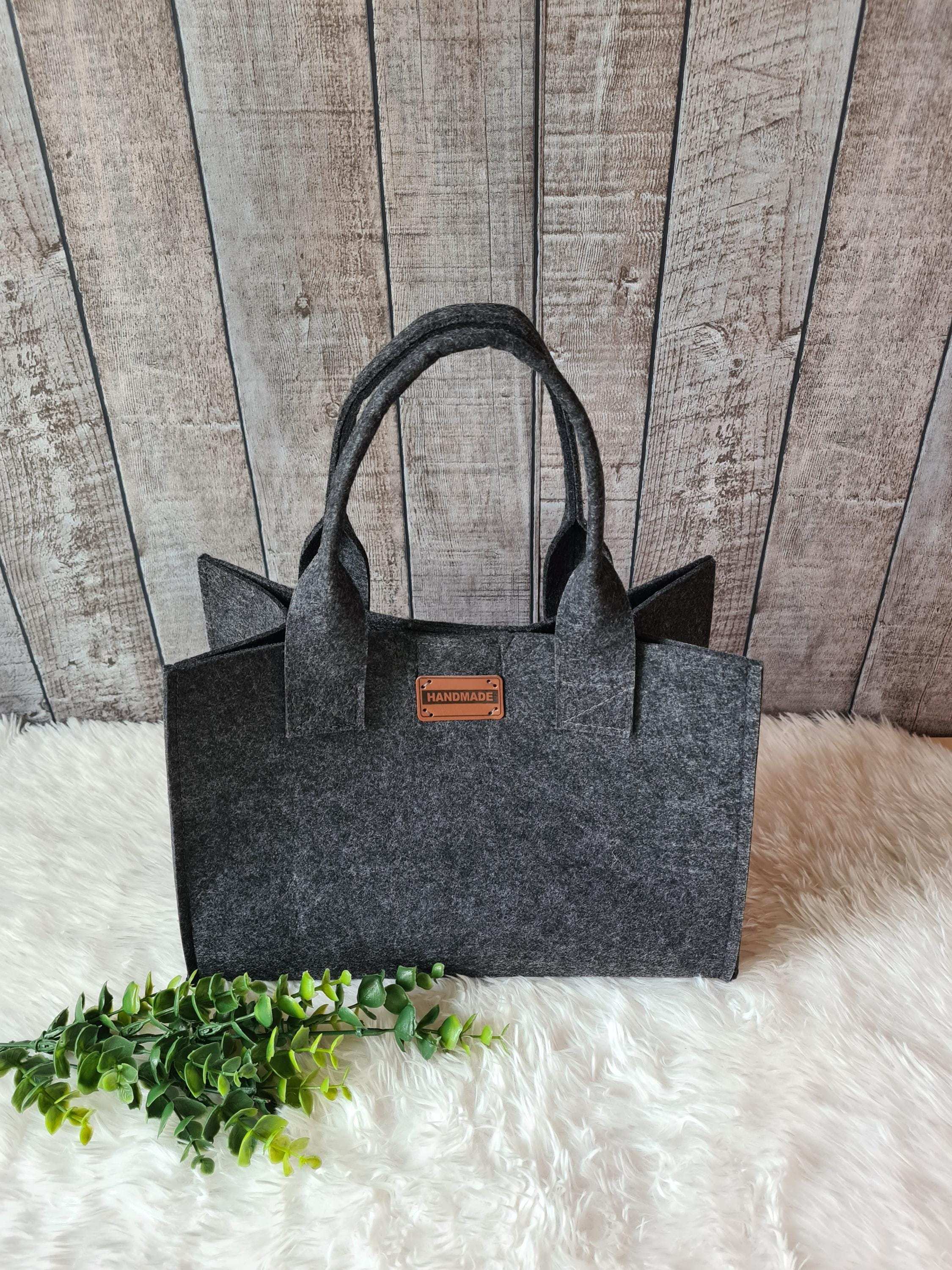 Felt Tote Bag with Long Straps Grey - Woolville.com