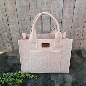Filztasche creme , Filzshopper, kleine Handtasche , Henkeltasche, Stricktasche, Einkaufstasche, Tasche für Damen