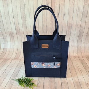 Filztasche, Filzshopper , Tragetasche, Henkeltasche, Einkaufstasche dunkelblau, Muttertagsgeschenke für Mama