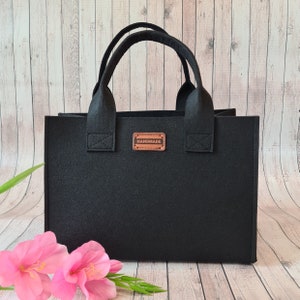 Filztasche klein schwarz , Filzshopper, kleine Handtasche , Henkeltasche,   Kindertasche, kleine Einkaufstasche,