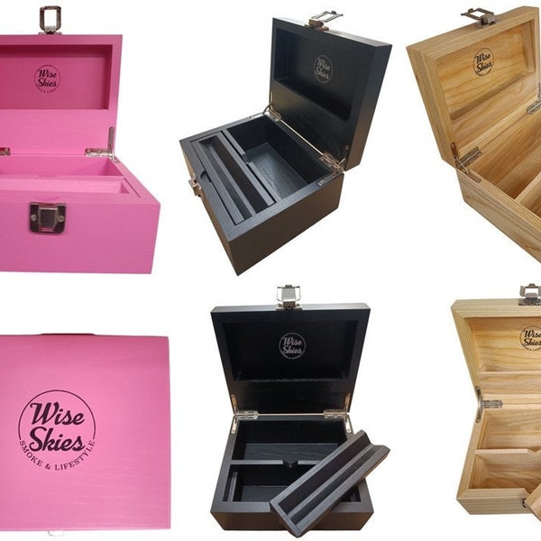 Wise skies Rolling Box Wooden Stash Box Storage Rolling Box Black Bamboo Pink Rolling Box Gift Set