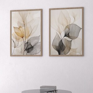 Neutral Leaves Print Set of 2, Delicate Leaf Printable Art, Nature Gallery Wall Art, Modern Home Decor Art, Bohemian style, Beige Boho Wall