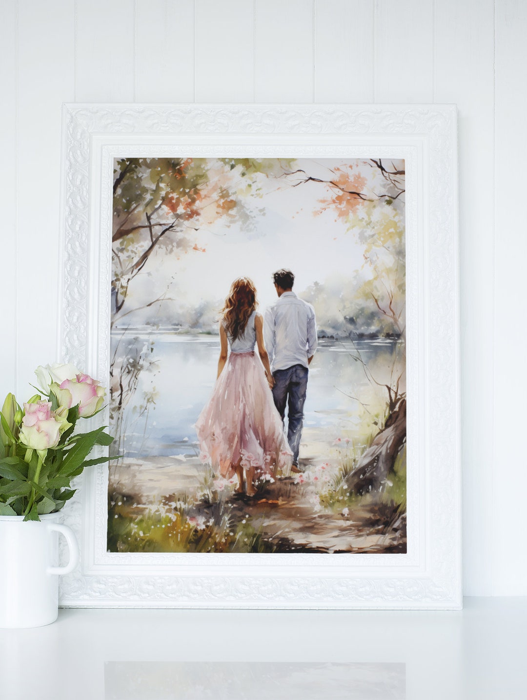 Watercolor Romantic Couple Wall Art Man and Woman Art Print Etsy
