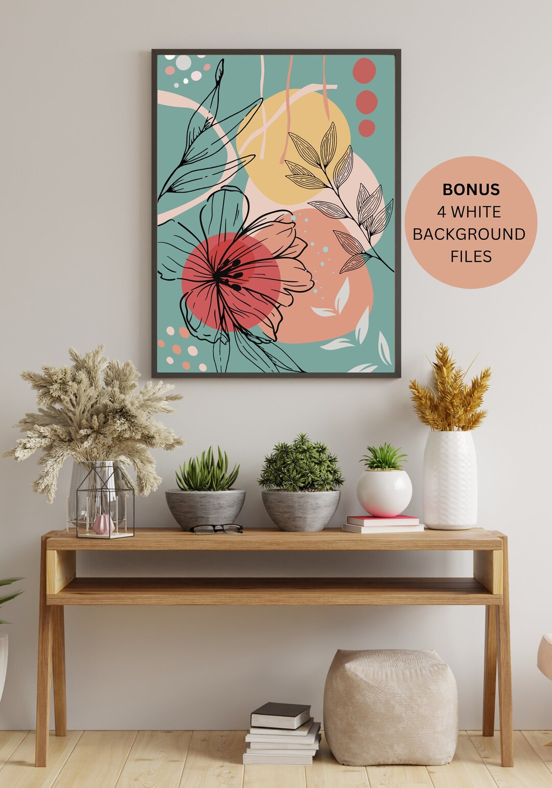 Boho Floral Art Print, Abstract Line Art, Flower Wall Art, Wall Print