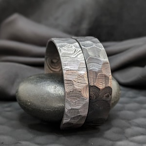 Hand Forged Damascus Steel Bracelet: Hammered Metal Bangle