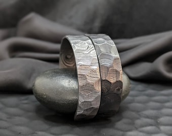 Hand Forged Damascus Steel Bracelet: Hammered Metal Bangle