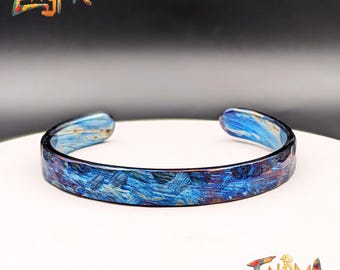 Handmade Timascus Cuff Bracelet – Hammered Titanium Bangle, Oxidized Artisan Jewelry