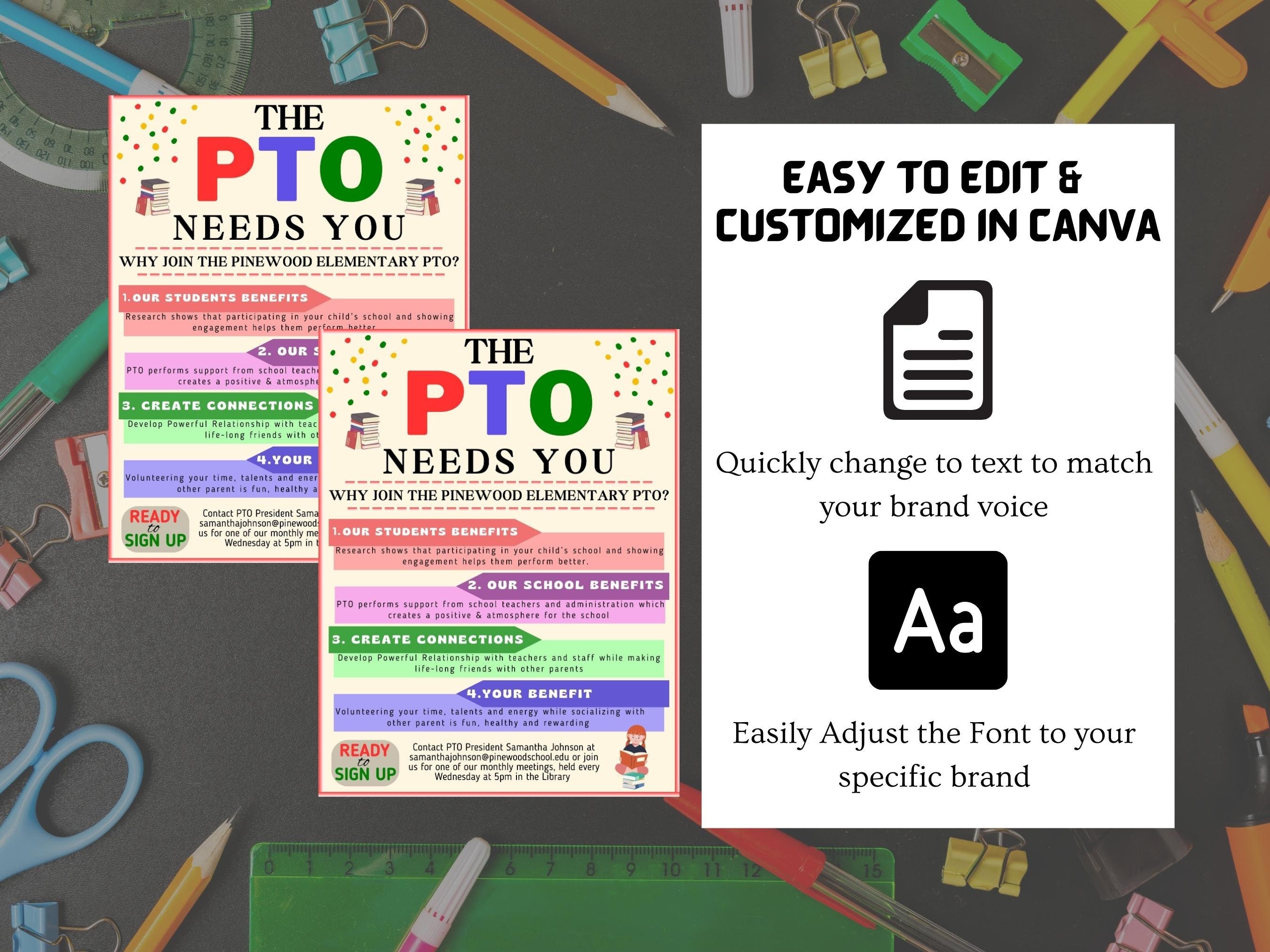 PTO Flyer, Join PTO, PTO Needs You Flyer, Editable Flyer on Canva, Why