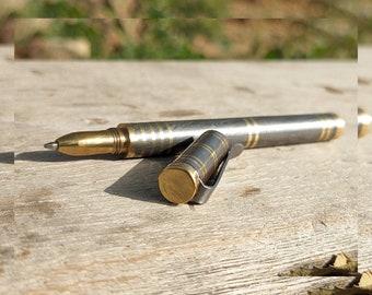 Pure Damascus Pen with Brass Contrast Handmade, Damascus Pen Hand forged, Damascus Brass Pen, Brass Pen, Damascus Pen with an Extra Refill