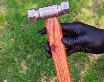 Hexa Damascus Hammer, Hexagon Damascus Head and Wooden Handle Grip with Leather Sheath, Damascus Hammer Hand Forged and Handmade