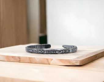 Handmade Damascus Steel Bracelet: Thin Half Round Cuff