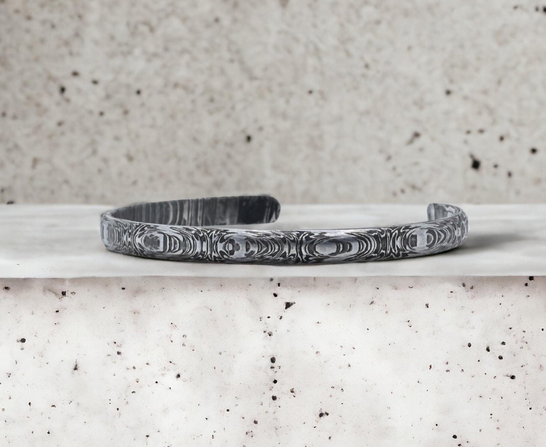 Handmade 6mm Damascus Steel Bracelet: Thin Twist Cuff Bangle