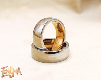 Hard Chromed Mirror Polished Tungsten Carbide Ring, Mirror Reflection Tungsten inside is Golden Chromed, Anniversary Gift come with a Box