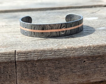 Handmade Damascus Bracelet with Copper Inlay (15mm Width)
